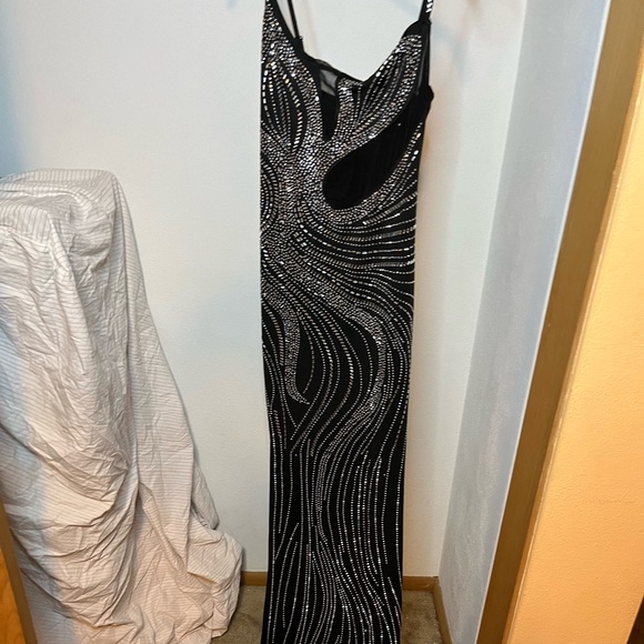 Elegant Black Sheer Beaded Dress - Extra Large Stretch Cocktail Party Dress XL - Picture 3 of 11